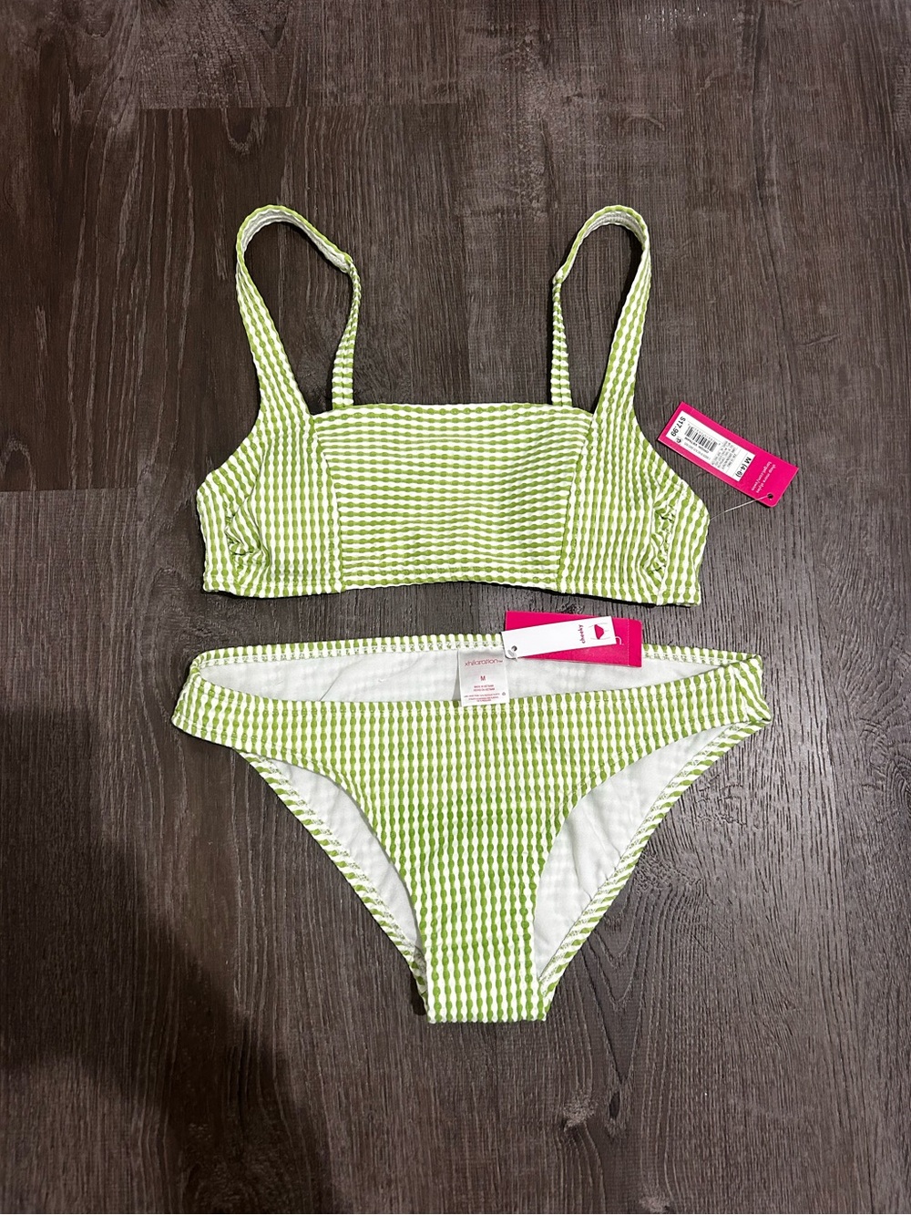 Xhilaration Green and White Striped Bikini Set